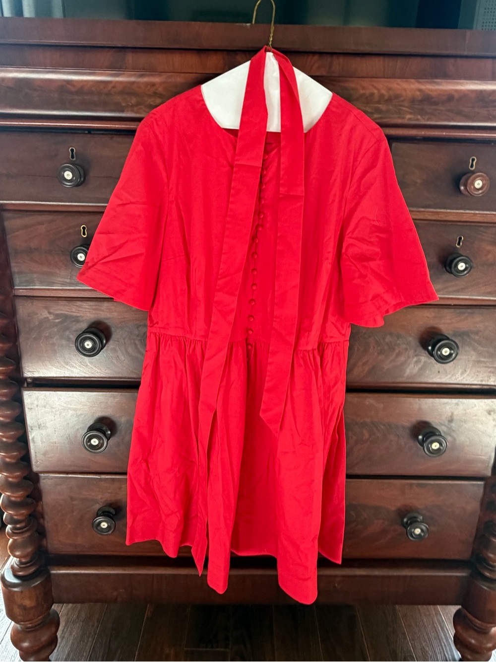 Frances Valentine Red Short-Sleeve Tie-Front Fit-and-Flare Dress